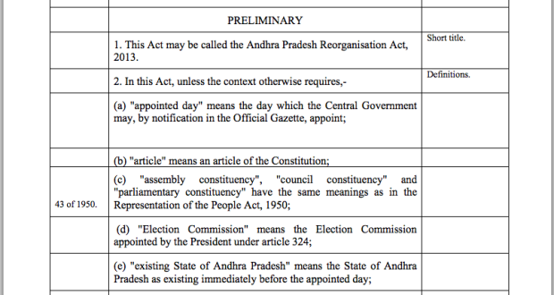 AP Reorganization Bill Telangana Full text