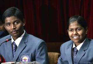 Malavath Poorna, the youngest girl to scale Mt. Everest seen with fellow climber S. Anand Kumar in New Delhi on Wednesday.- Photo Rajeev Bhatt/The Hindu