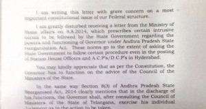 KCR's Letter to PM, Page 1