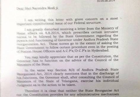 KCR's Letter to PM, Page 1