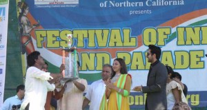Telangana Float, with winner trophy of FIA’s 22nd annual India independence day parade in Fremont , California.